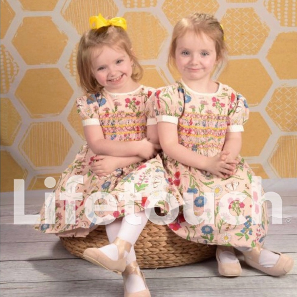 Mini Boden Pink Floral Dresses with Smocked Bodice Twin Bundle